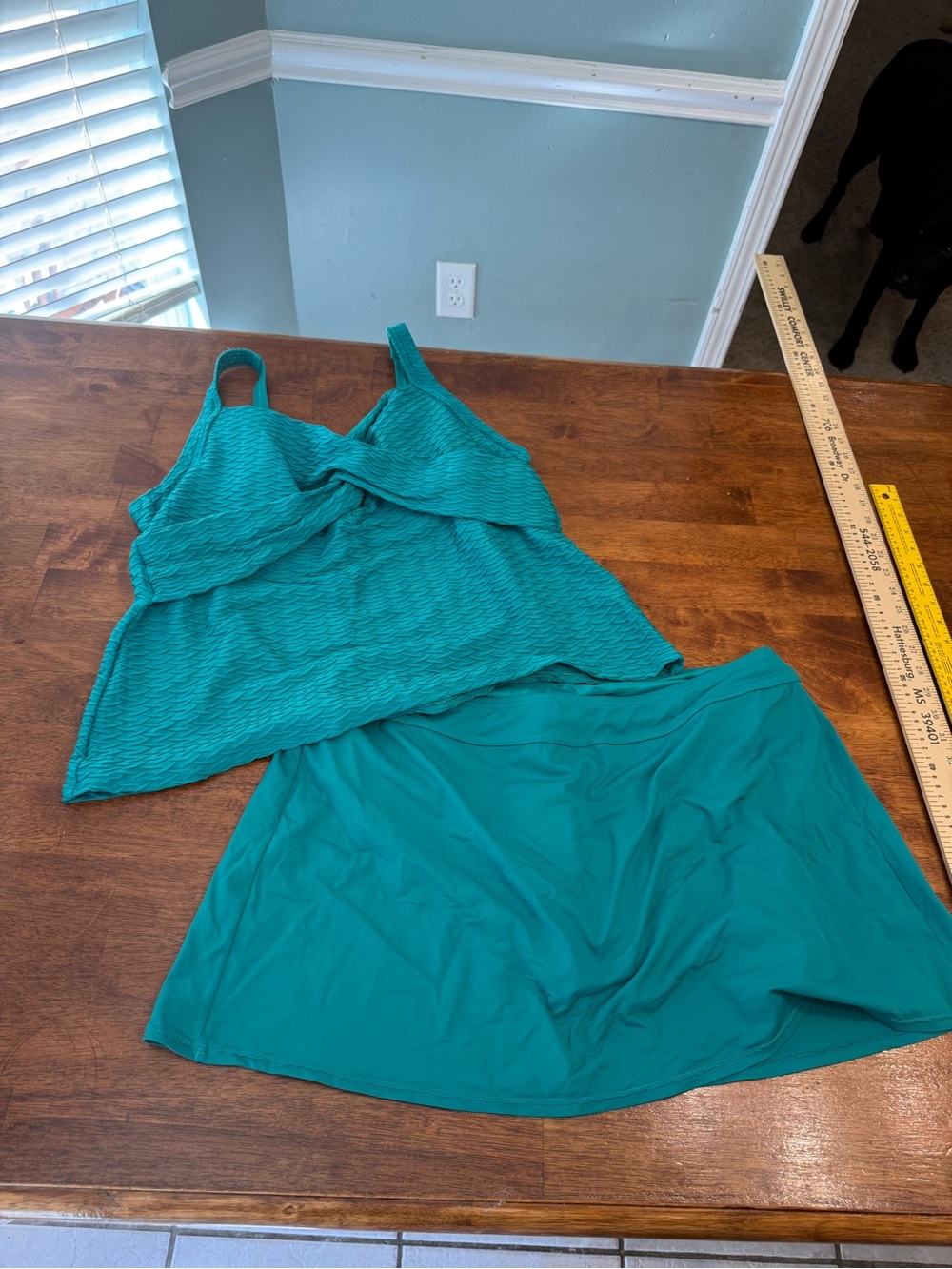 Lands’ End Textured Twist-Front Tankini Top & Swim Skirt Set Teal Blue Green 18W